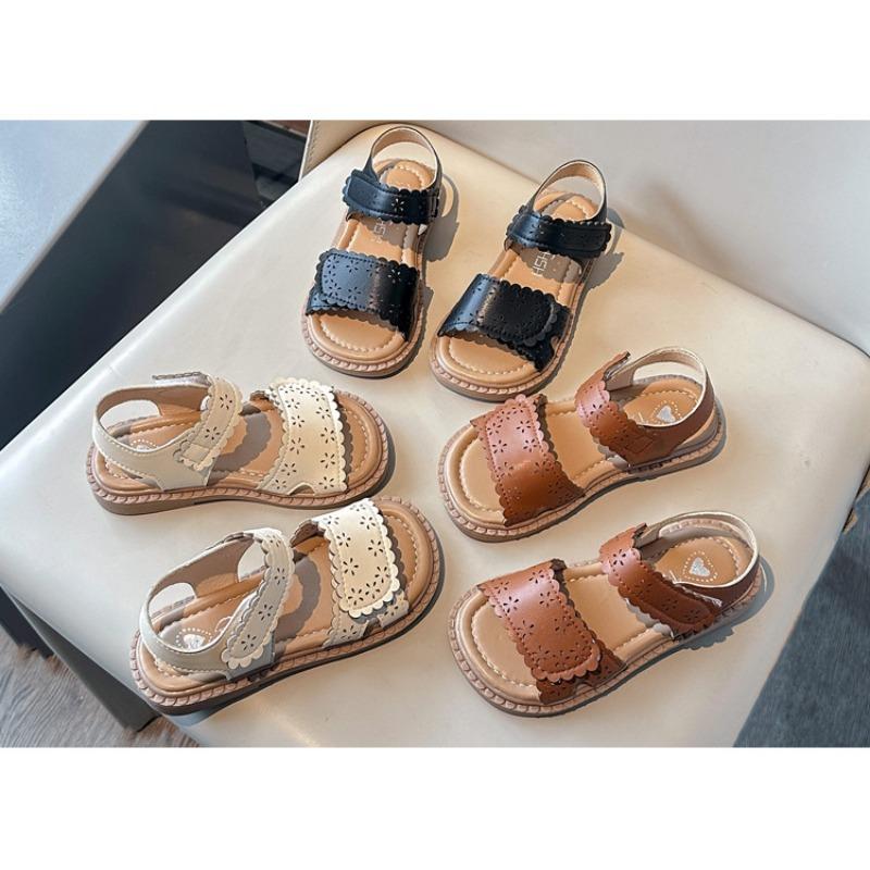 Korean Style Hollow Floral Princess Sandals, Summer Open Toe Leather Shoes for Baby Girls