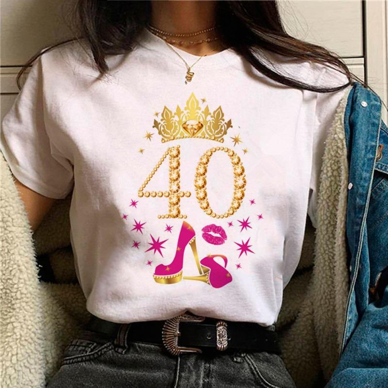 40th Birthday Manga Printed T-shirt Summer Cotton Loose Short Sleeve T-Shirts Women’s