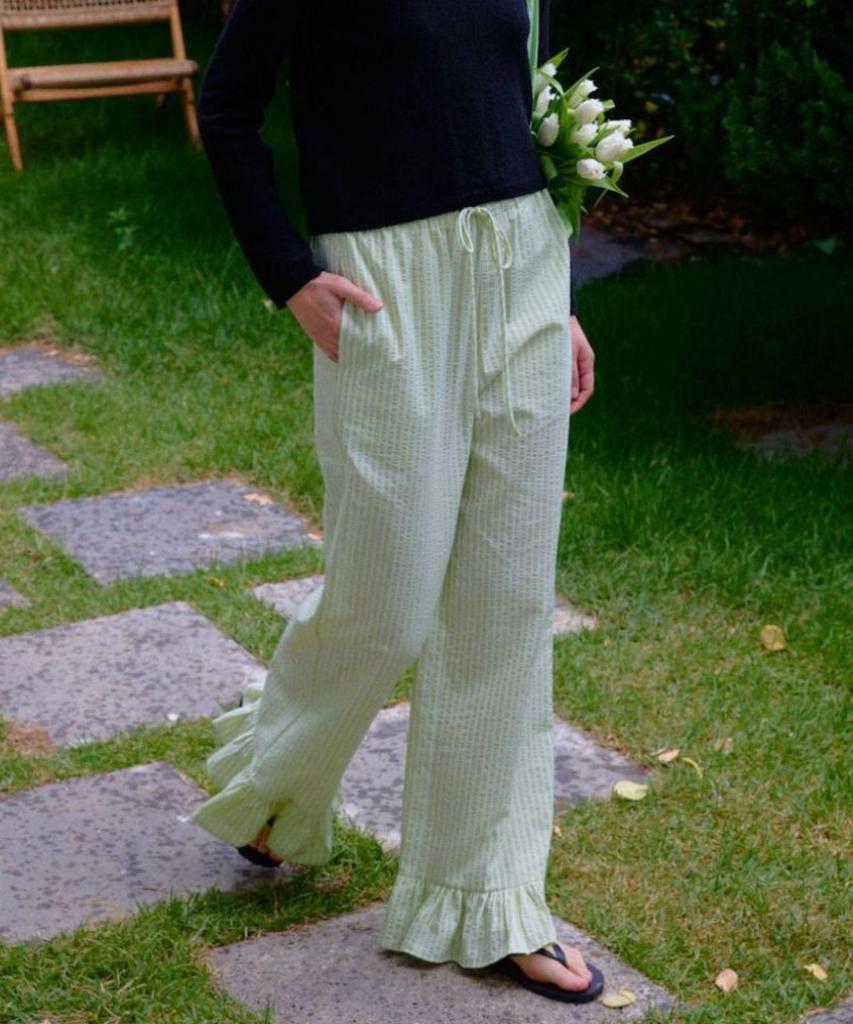 Okuka Summer String Frill Pants - Apple Mint