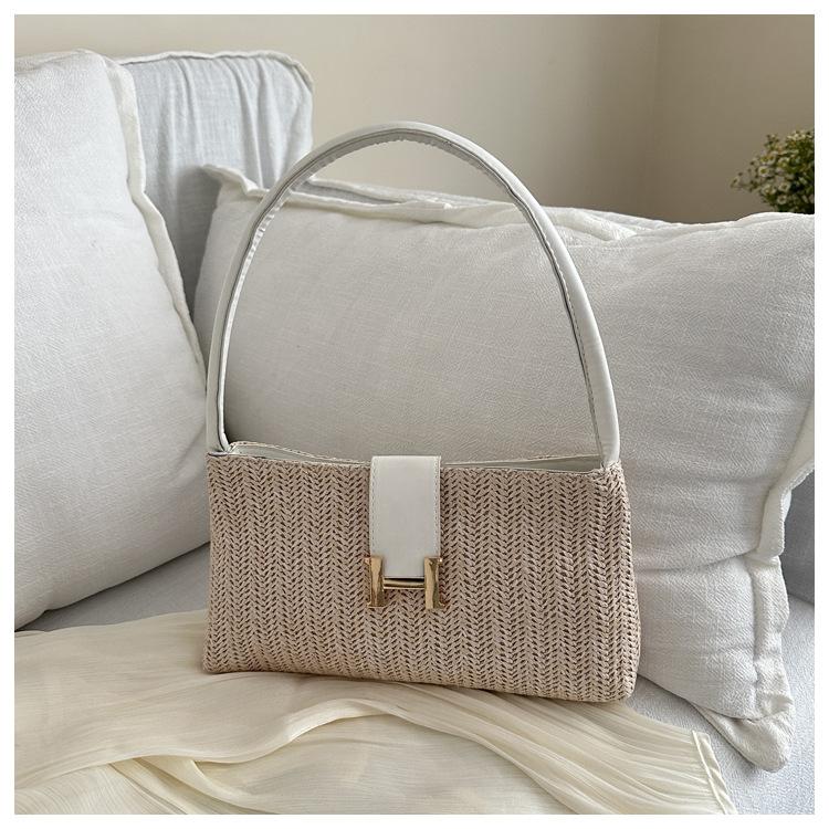 

Портативная плетеная сумка женская летняя новая модная простая маленькая квадратная сумка корейская версия высококачественной универсальной сумки подмышкой белый