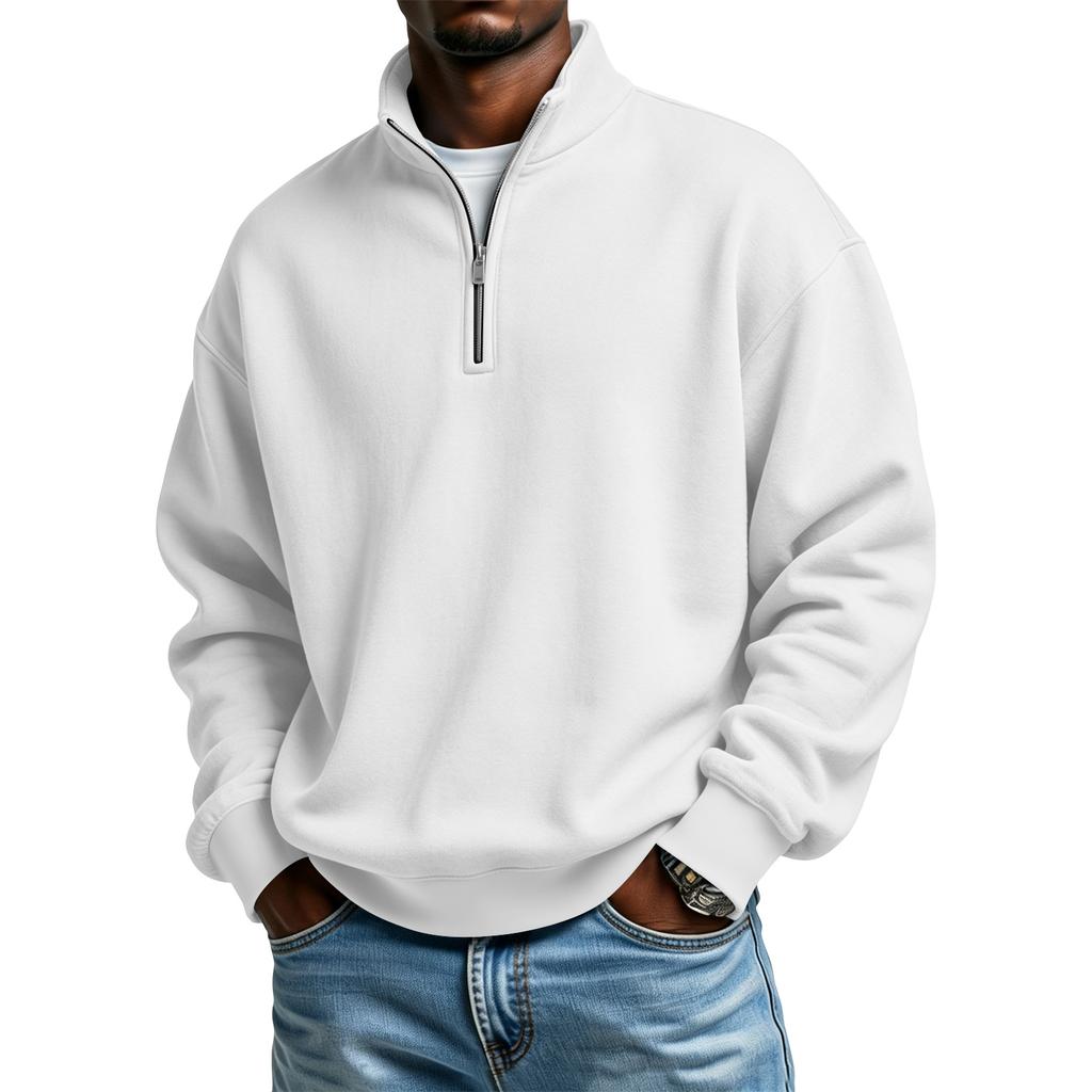 Men's Casual Half-Zip Stand Collar Sweatshirt Color Winter Long Sleeve Pullover