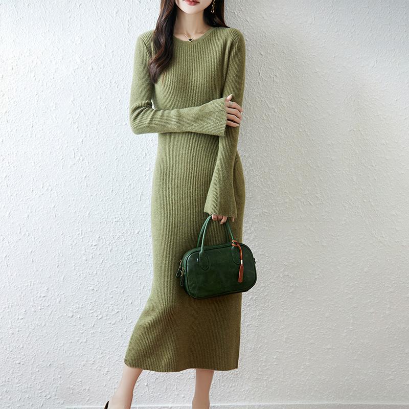 Women Sweater Dress 100% Wool MODERN NEW SAGA O-neck Knit Long Pullover Winter Jumpers Wool Long Dress Female