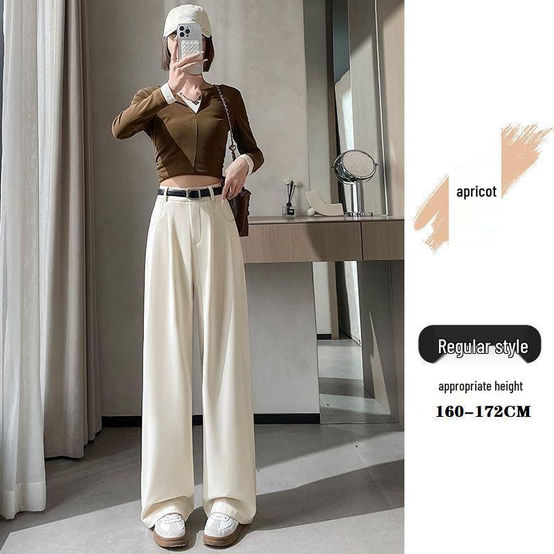 Women's High-Waist Slimming Ankle-Length Wide-Leg Suit Pants, Small, Apricot, Straight Leg, Spring Edition.