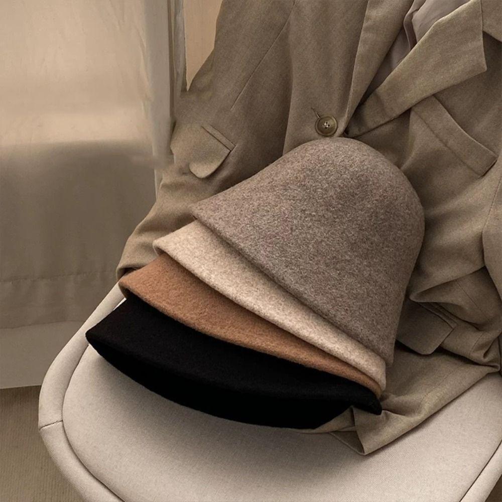 Windproof Wool Fisherman Hat Solid Color Fedora Hat Fashion Basin Hat  Women