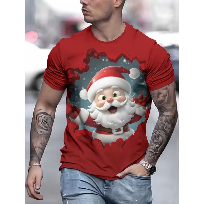 Magliette di Natale Divertenti Maglietta Grafica Babbo Natale Moda da Festa Girocollo Top a Maniche Corte da Uomo Abbigliamento da Uomo Casual Oversize