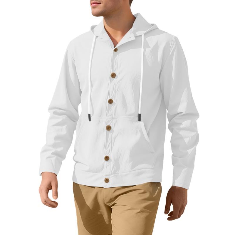 

Men s Button-up Shirt Loose Cotton Linen Casual Simple Beach Hooded Long-sleeved Jacket S