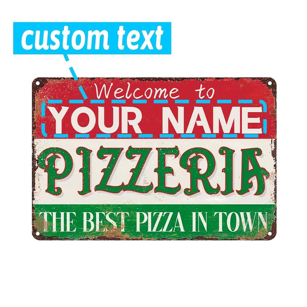 Retro Custom Pizza Shop Name Sign, 8x12 Inch Iron Metal Decor for Kitchen Wall, Personalized Gift for Chefs & Food Lovers