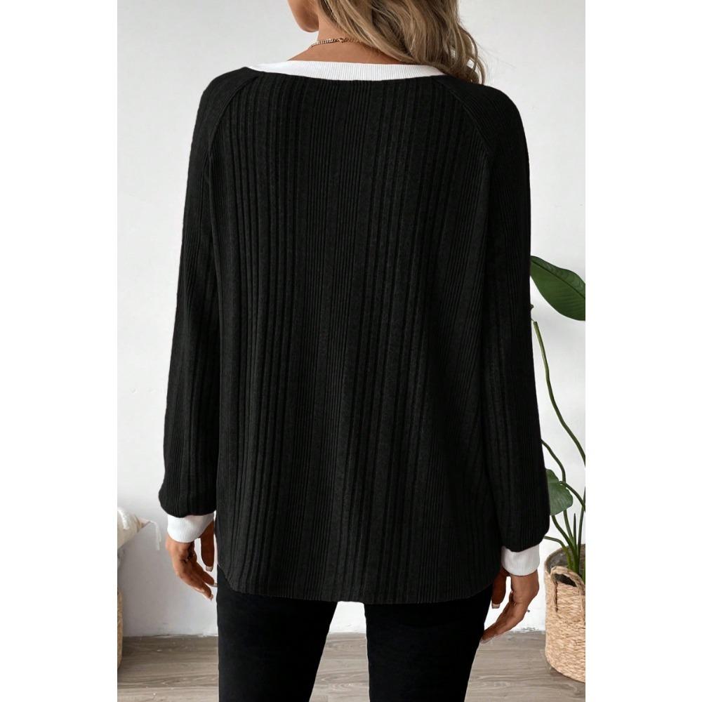 Women's Ribbed Long Sleeve Sweater, Long Sleeve Autumn Winter Top