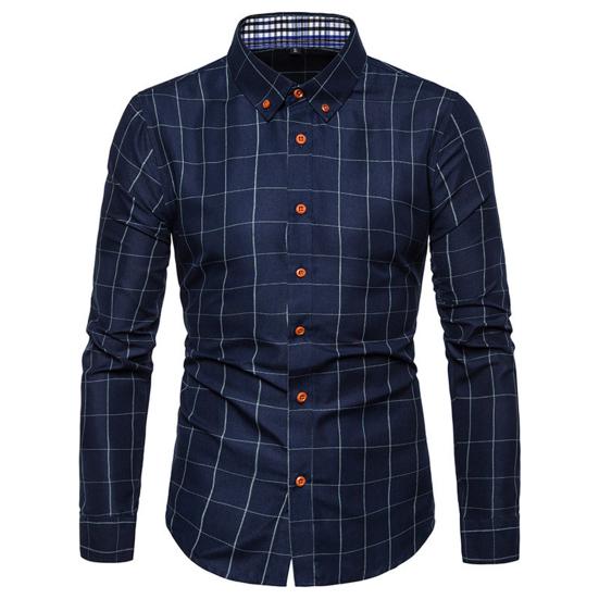 Men Shirt Plaid Print Long Sleeve Button Formal Single-breasted Warm Business Plus Size Autumn Top Male Clothes