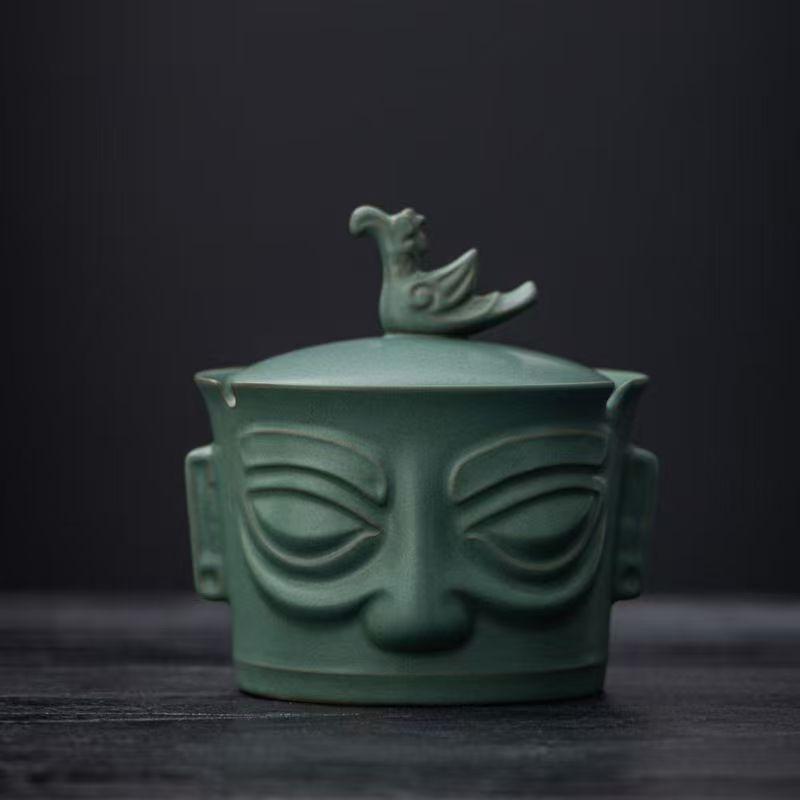 Bronze mask Sanxingdui gift portable travel tea set ceramic merchandise express cup business souvenir