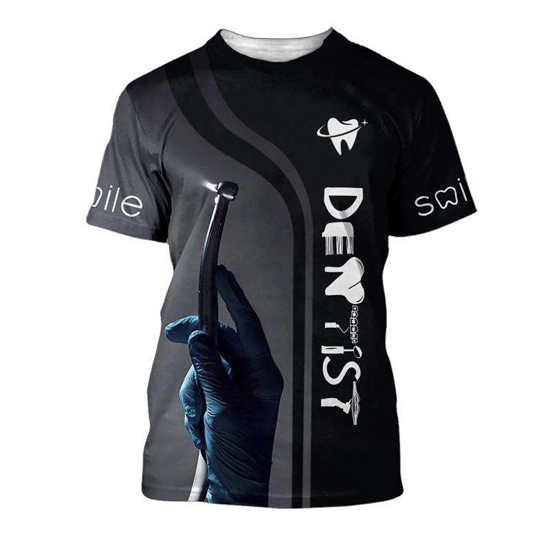 

Летний топ с круглым вырезом и 3D-принтом зуба, модная повседневная футболка с коротким рукавом, униформа стоматолога, мужские футболки 5XL