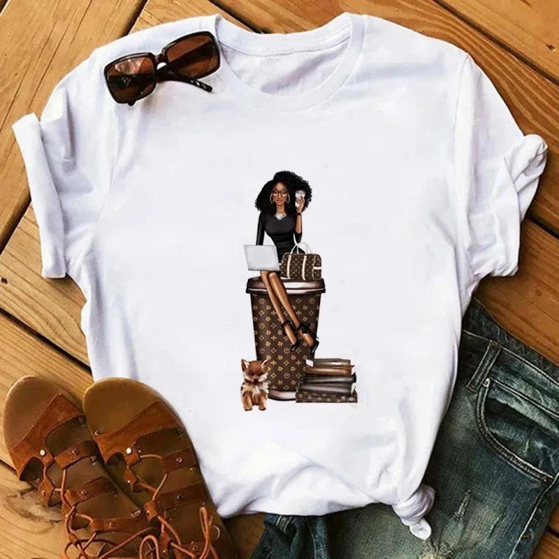 Black Girls African White Fashion Women TShirts Harajuku Cartoon Clothing Short Sleeve Summer Tees Casual FeUnisex Tops ONeck