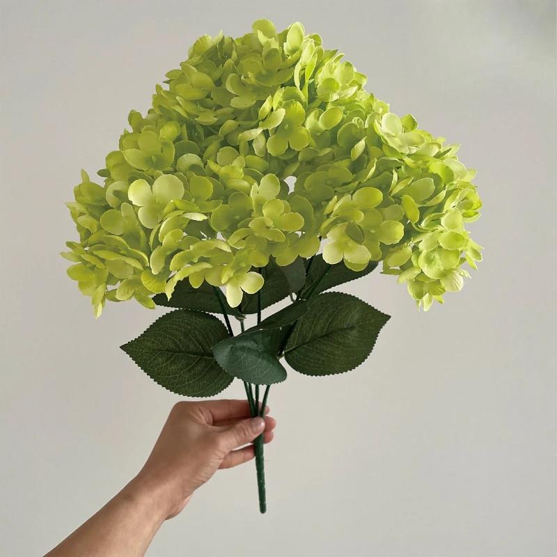 Simulation 5 Heads French Hydrangeas Branch Silk Fake Flowers Restaurant Decoration Champagne Hydrangea Artificial Flower