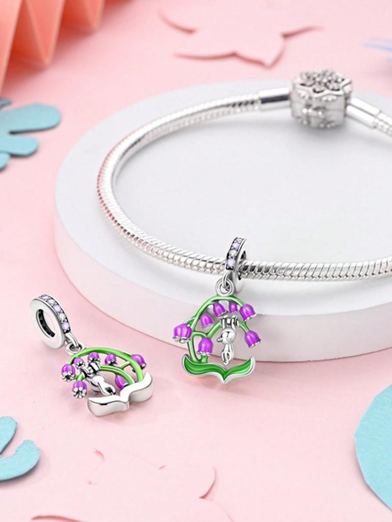 Pink Dragonfly Lily Of The Valley Beads Charm Copper Plated Fit Charms Copperoriginal Bracelet For Jewelry Making Diy Charm