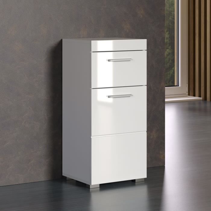 Bathroom Furniture Low Storage - 1 Door & 1 Drawer - White - W 37 X D 31 X H 79 Cm - AMANDA