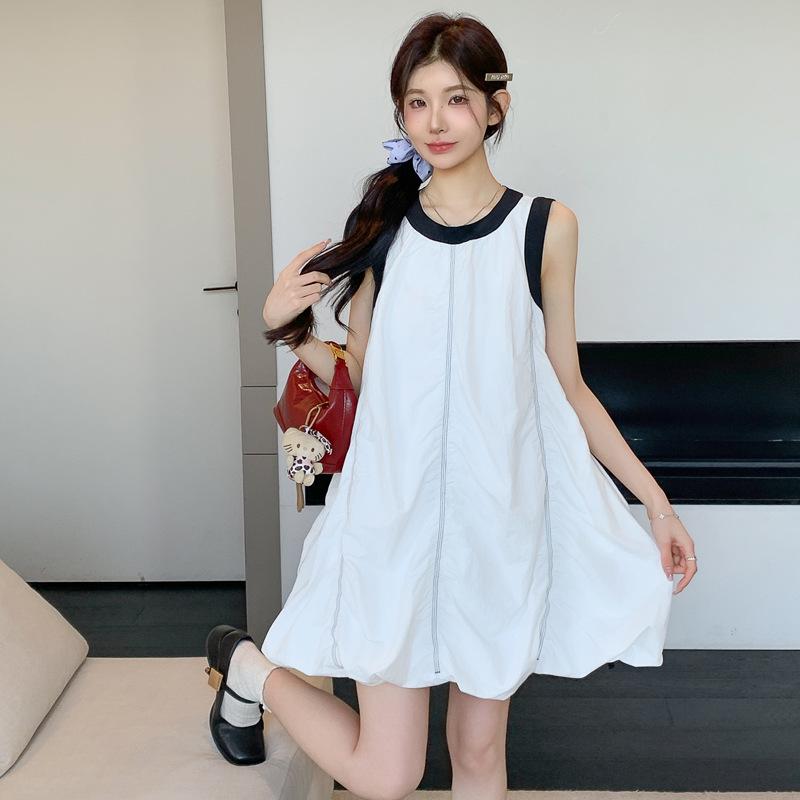 

2026 Summer Sleeveless Color Block Pleated Vest Dress for Expecting Moms 2XL білий
