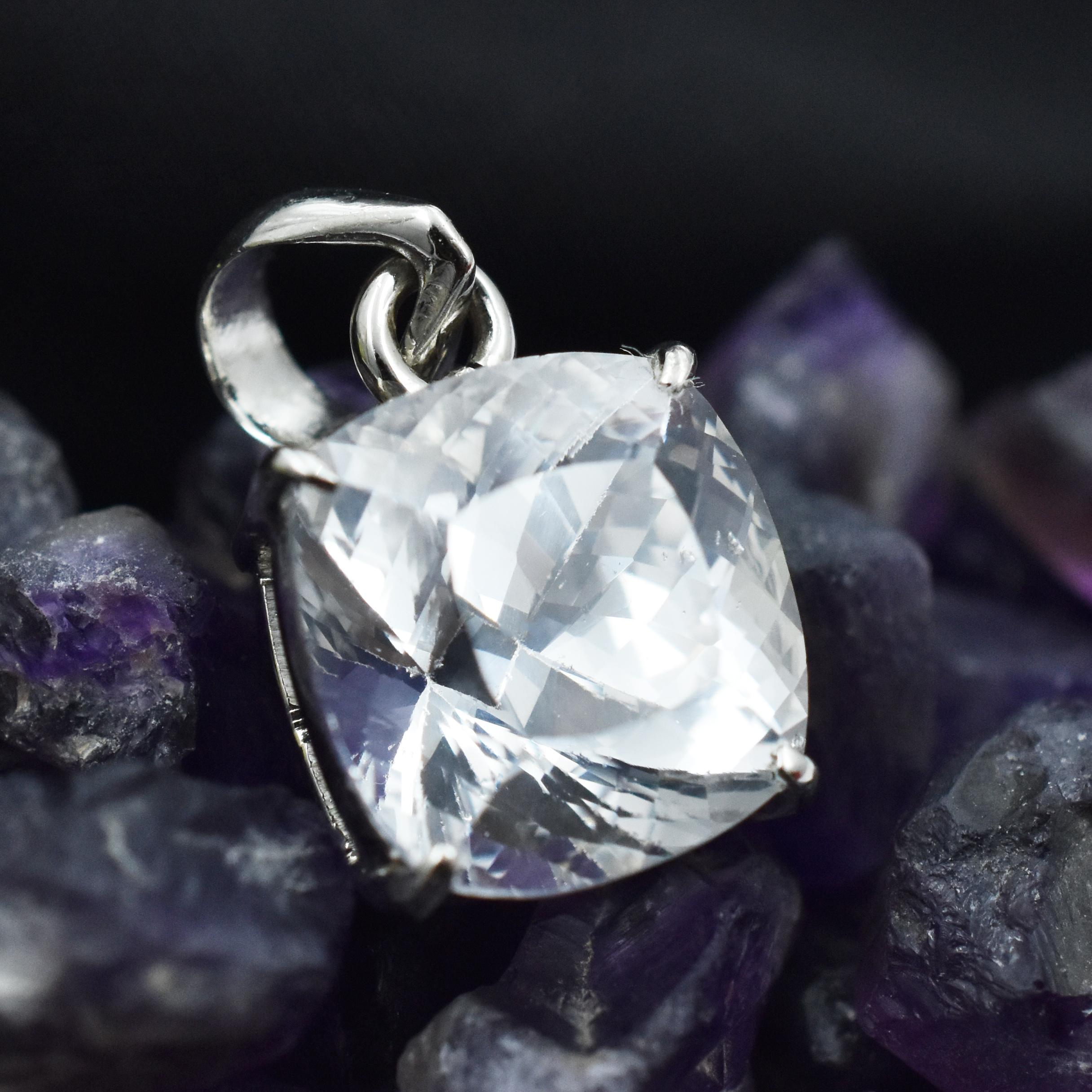 

30.74 Ct Silver White Natural Sapphire Square Cut Pendant Gemstone CERTIFIED AR-3642-Sa