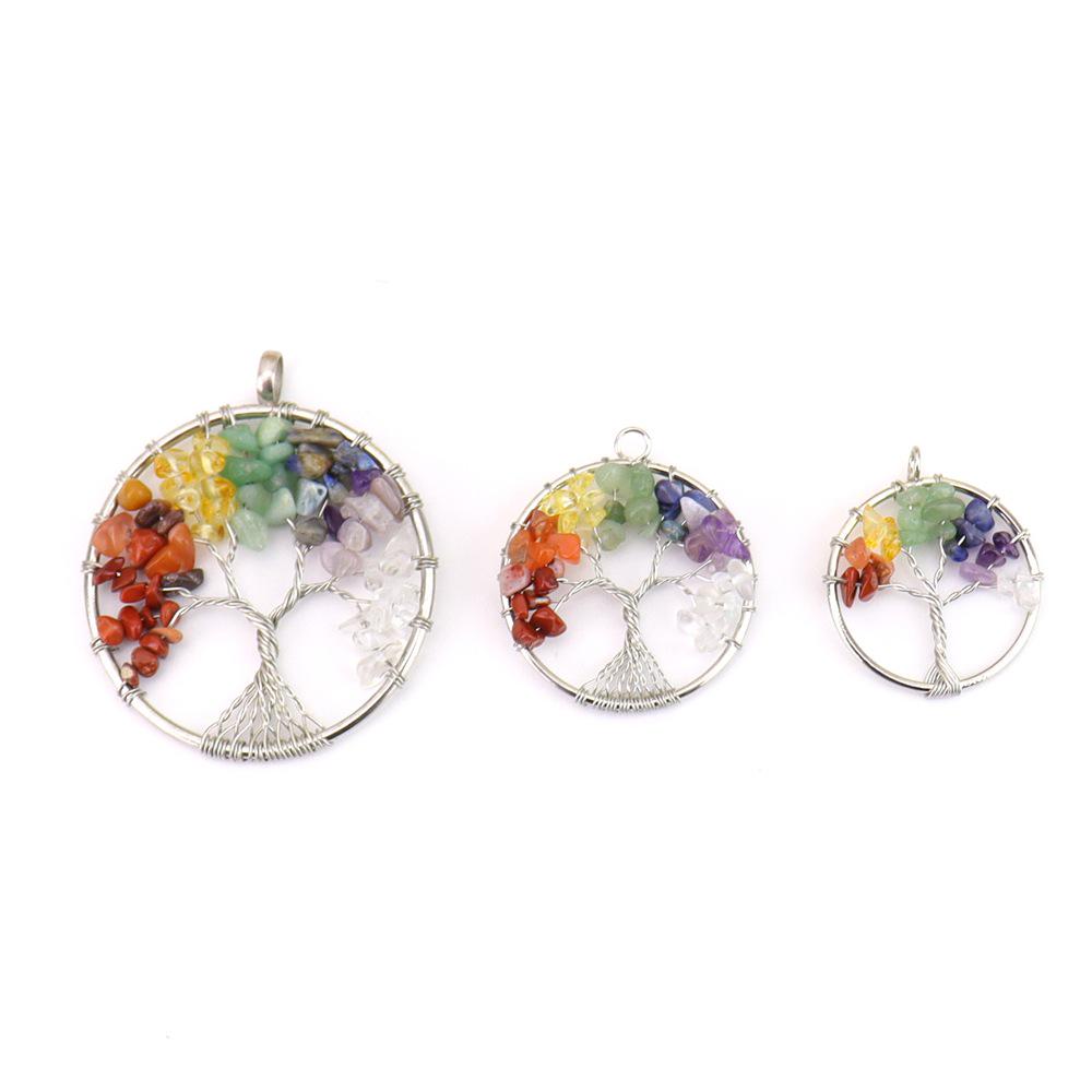 Seven-Color Natural Crystal Tree of Life Necklace Pendant with Crushed Stone, N737
