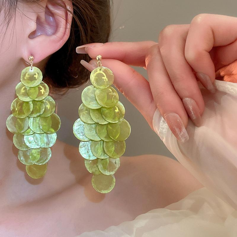 Round Geometric Shell Tassel Earrings Beach Vacation Style Elegant Hooks Able Versatile Niche High-End Trendy Earrings