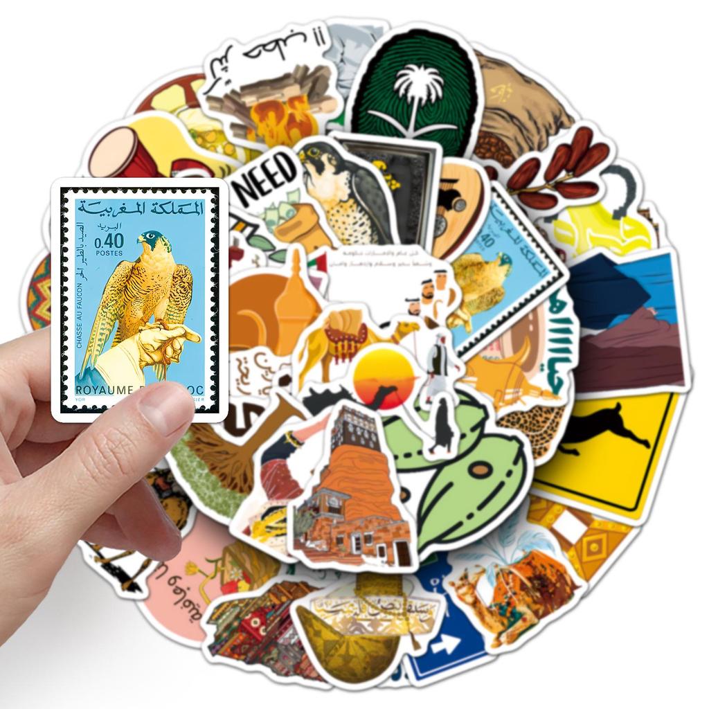 50 Arabic Style Scenic Stickers: Trendy Regional Signs for Journals, DIY Projects, and Storage Boxes