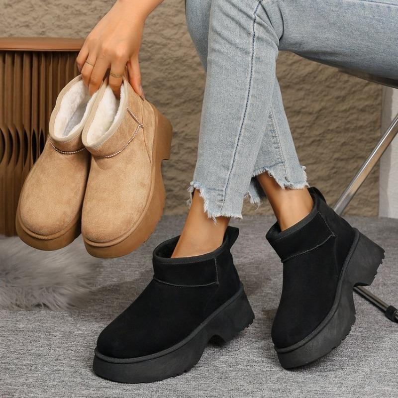Large size snow boots for women's autumn and winter new velvet thickened retro one-pedal cotton shoes for women