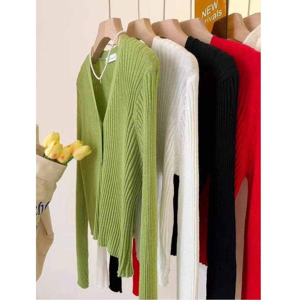 French v-neck knitted cardigan with women's summer thin coat gentle wind short thin retro loose top