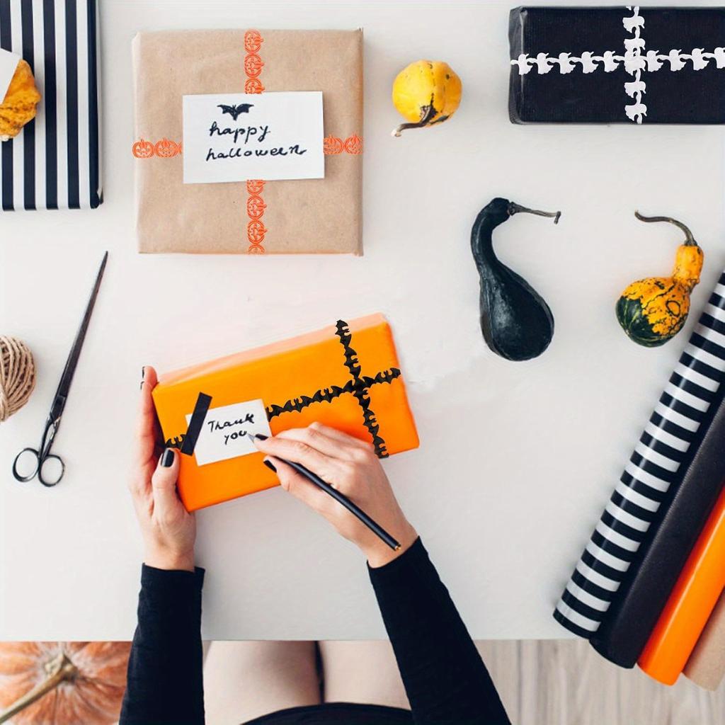 3 Rolki 15 Jardów Wstążek Halloweenowych, Czarne Białe Pomarańczowe Wstążki Halloweenowe Kształt Dyni Nietoperza Ducha Wstążki Rzemieślnicze Ozdoba do Pakowania Prezentów