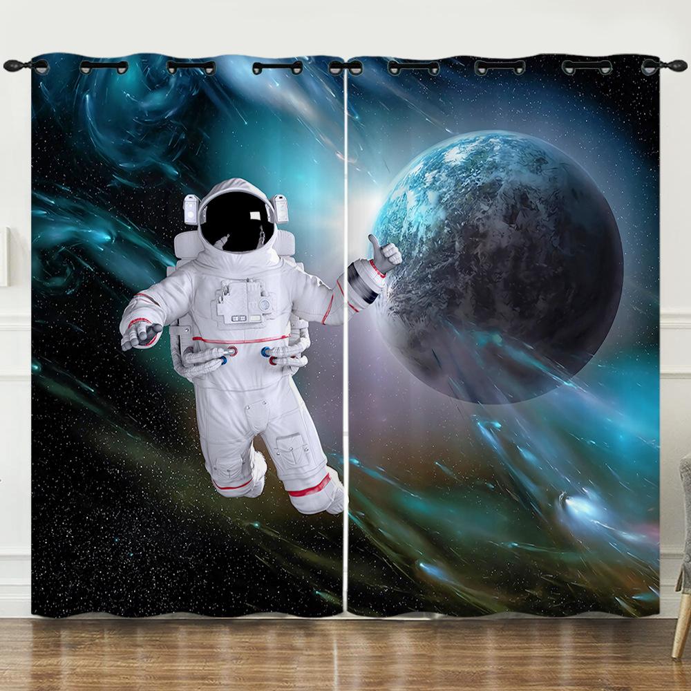Curtains Starry Sky Astronaut Digital Printed Curtains Blackout Punched Bedroom