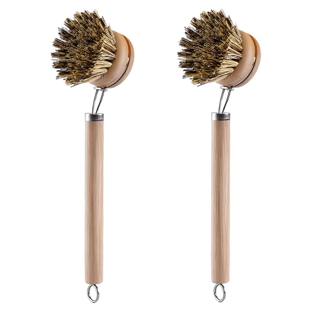 SINGU Scrub Kitchen Scrubbing with Handle with the Surface So It Is Less Likely To Removable and Natural Wooden Scrubbing for Frying for Vegetables