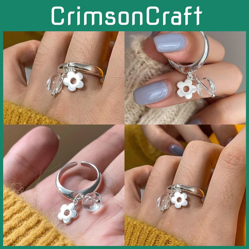 Elegant Natural White Crystal Flower Adjustable Ring For Women Stylish Minimalist Design
