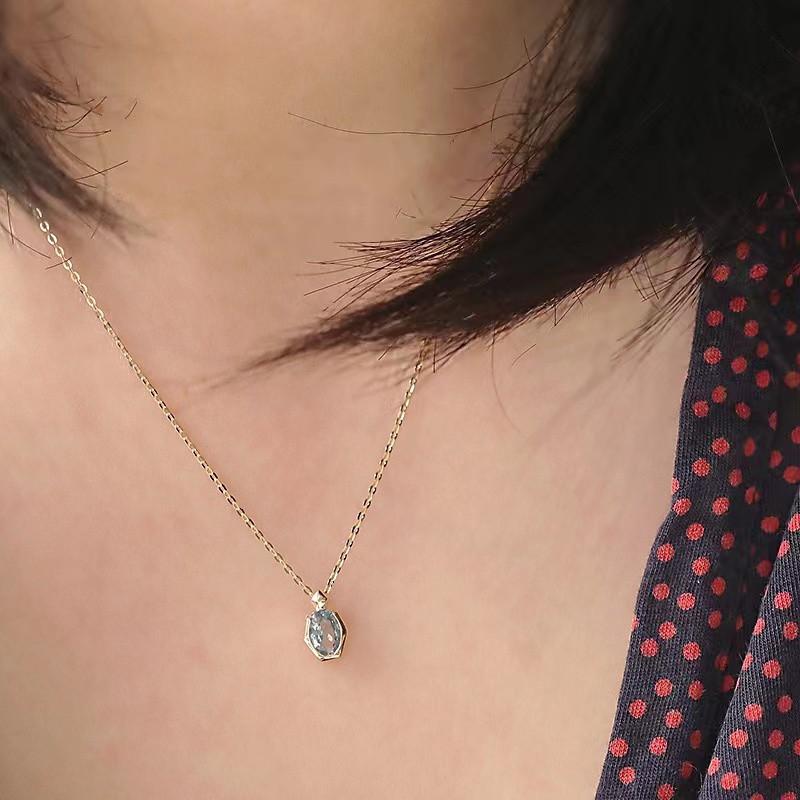 Fine Sterling Silver Ocean Blue Zircon Pendant Necklace Luxury Women s Jewelry 40+5cm&XL-123 platinum