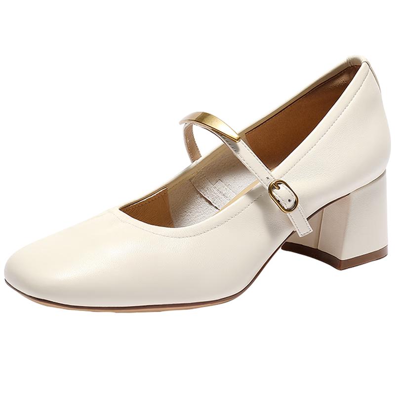Senda Lambskin Mary Jane Chunky Heel Pumps 37