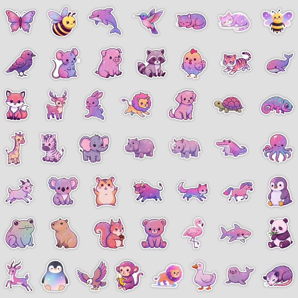 

50 Милых Блестящих Наклеек с Граффити Животных, Водонепроницаемые Декоративные Наклейки для Водного Стакана и Мобильного Телефона, Мультяшные Наклейки с Животными