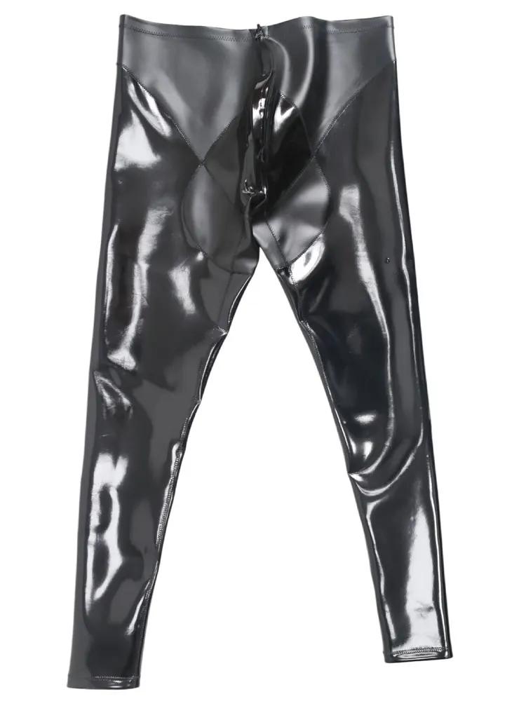 Fashion Men Pu Elastic Pants Latex Double Side Wear Men'S Pencil Pants Stage Dance Legging Slimming Tight Leg Pu Jeans Trousers