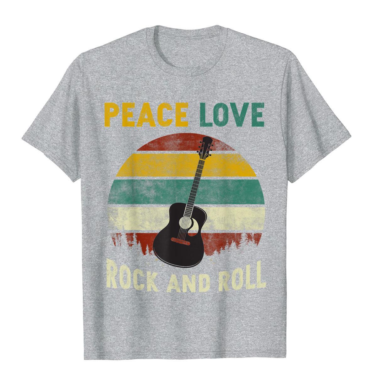 

Peace Love Rock and Roll Guitar Retro Vintage T-Shirt Футболки для студентів Топи на день народження Купони на сорочки Група бавовна 3XL
