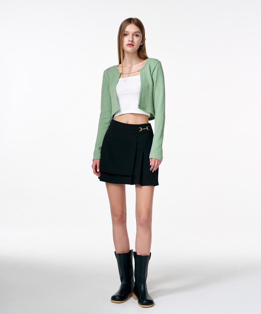 ETMON Pleats Chain Mini Skirt Black