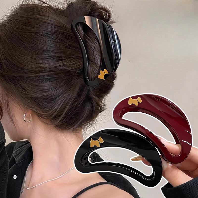 1pc Fashion French Sweet Temperament Acrylic Large Shark Clip, Hollow Oval Hair Claw for Women, Versatile Hair Accessory for Daily Wear