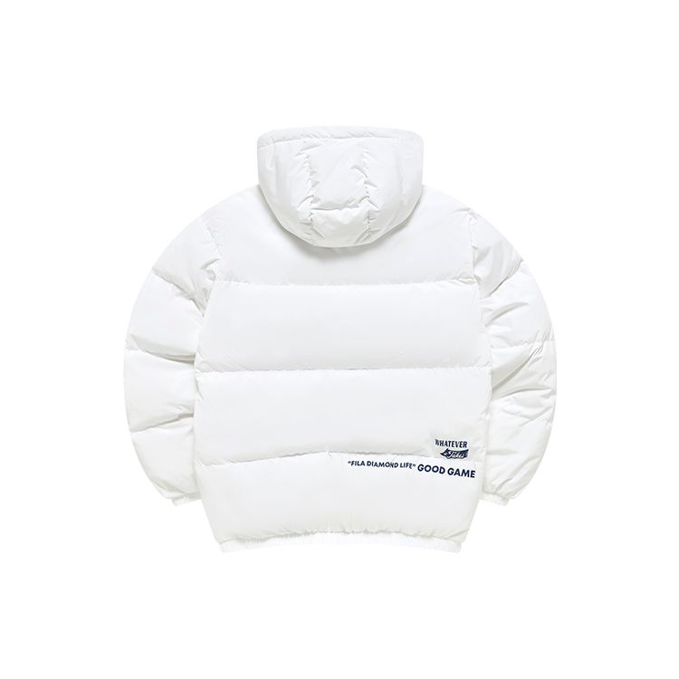 Fila Fusion Solid Color Logo Patch Fashion Loose Hooded Warm Down Jacket Men outerwear White T11M242909F-WT