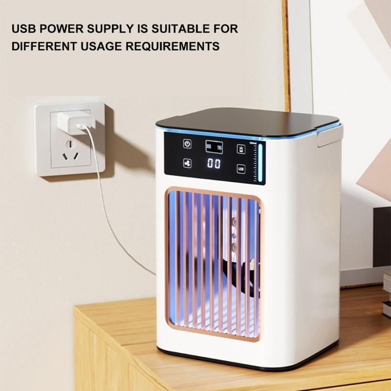 Small Desktop Air Conditioning USB Air Cooling Machine 3 Speeds 7 LED Light for Home Office Dormitory Own Cooling
