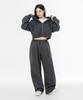 MOZMOZ Terry Brushed Pigment Wide One-Pleat String Training Pants Charcoal
