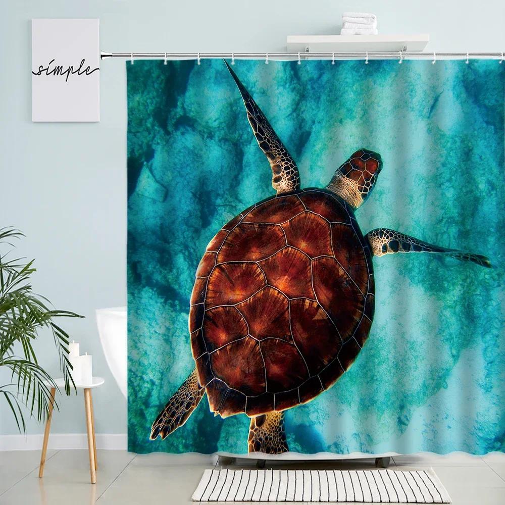 Dolphin Shark Shower Curtain Coral Tropical Fish Sea Turtle Underwater World Landscape Modern Children Bathroom Curtains Decor