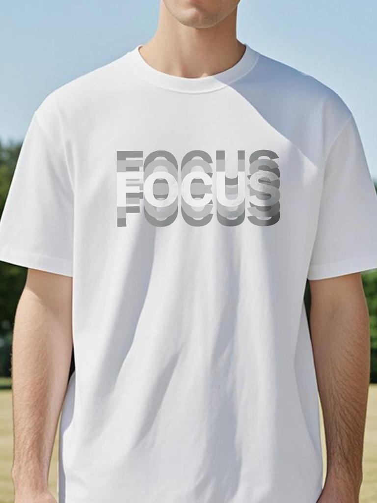 Funny Focus Print Cotton T-Shirt Unisex Summer Casual Loose Round Neck Short Sleeve Sports Tee