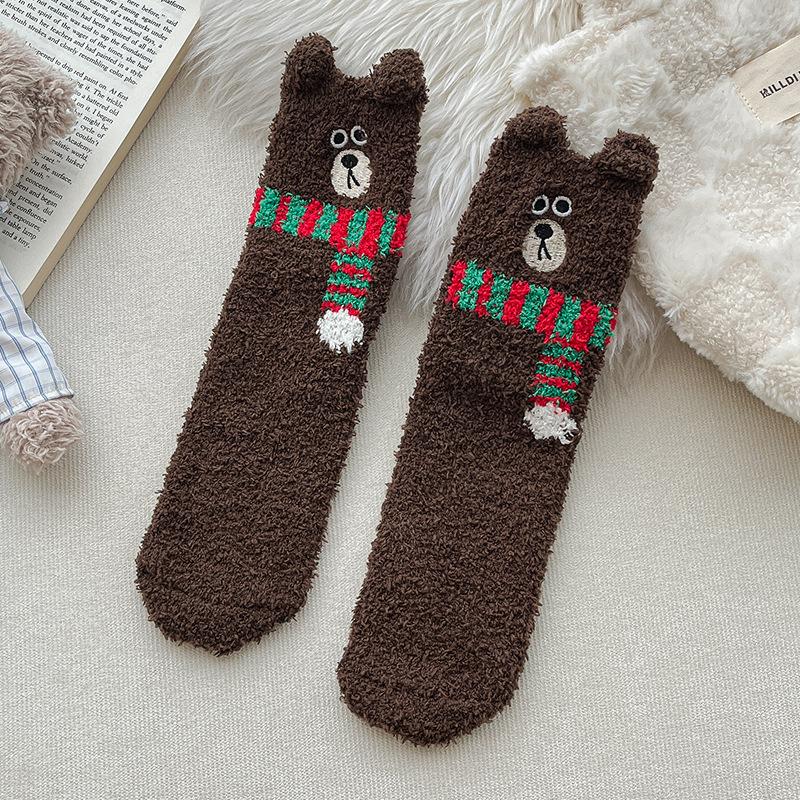 Verdickte Korallenfleece-Halbhohe Socken, Warme Lange Socken für Herbst und Winter, Schlafsocken und Niedliche Flauschige Haussocken