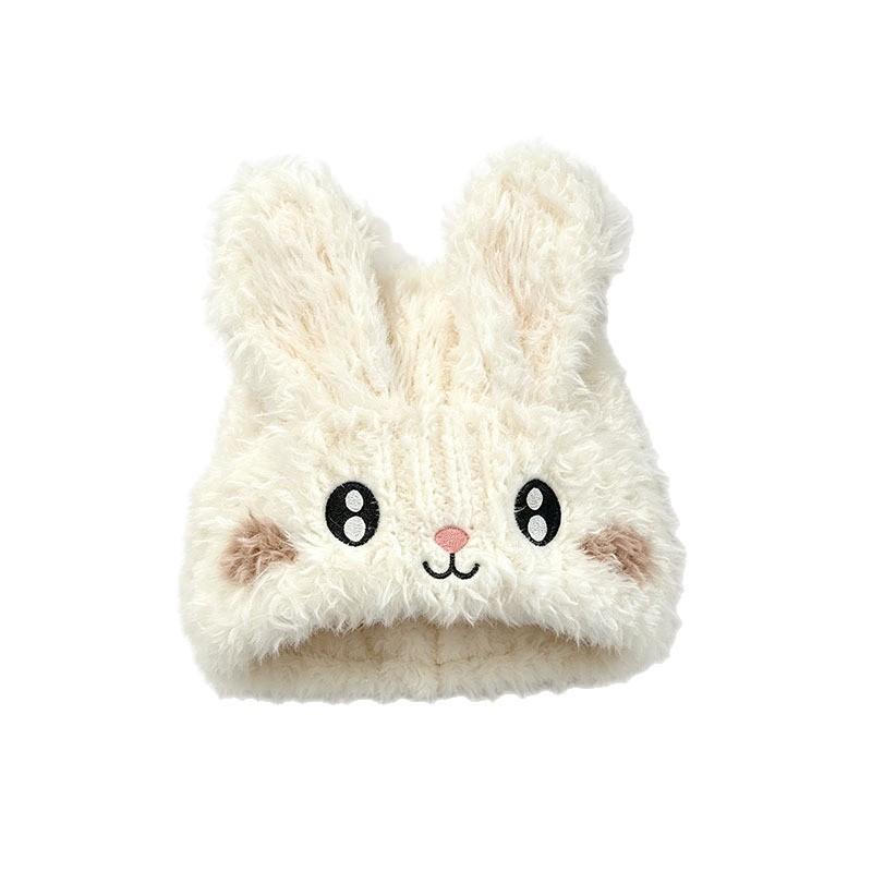 New cute rabbit ears plush hat women's winter warm and cold ear protection hat cartoon knitted hat versatile cold hat