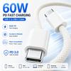 60W USB C to USB C Cable Fast Charging, White Braided PD Charger Cord for iPhone 15 16, iPad, MacBook, Samsung