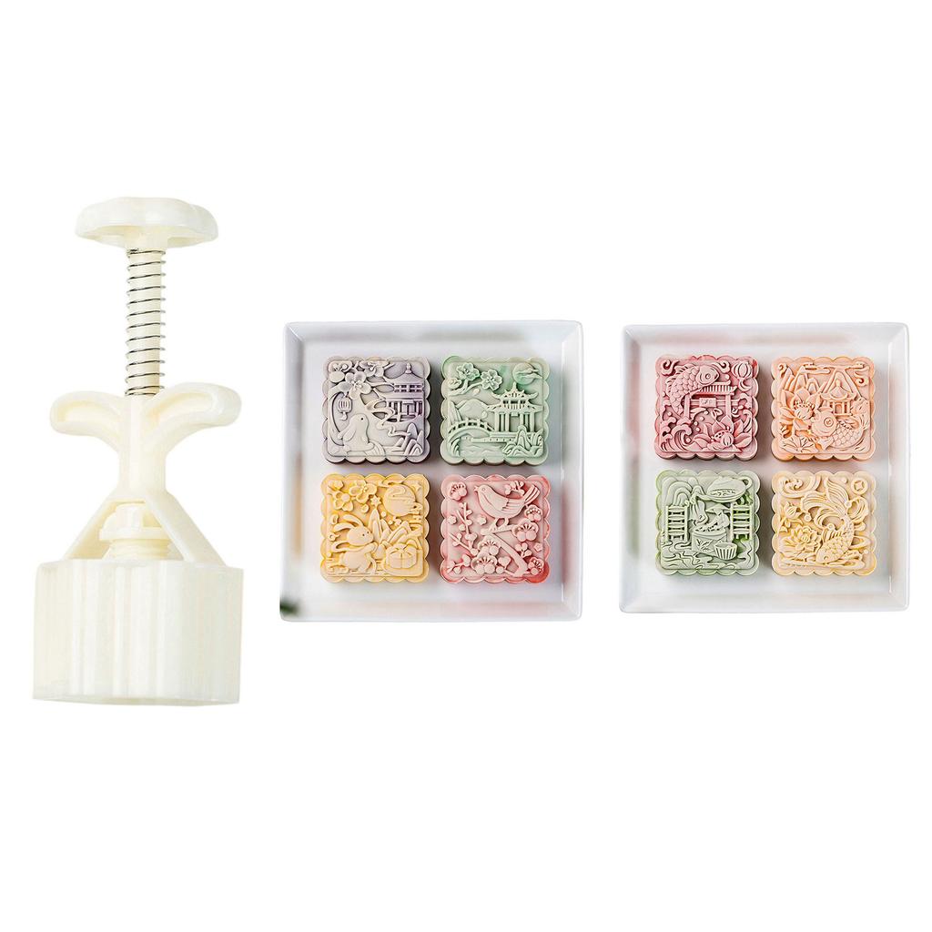 75g 3D Square Mooncake Mold ABS Plastic Baking Tool With Traditional Rabbit Fish Pattern For Mid Autumn Festival