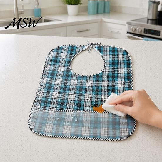 Adaptive Clothing for Seniors Double-sided Waterproof Adult Bib, with Adjustable Neck Strap, Wide Reusable Bibs Eating Crumb Catcher Large Washable