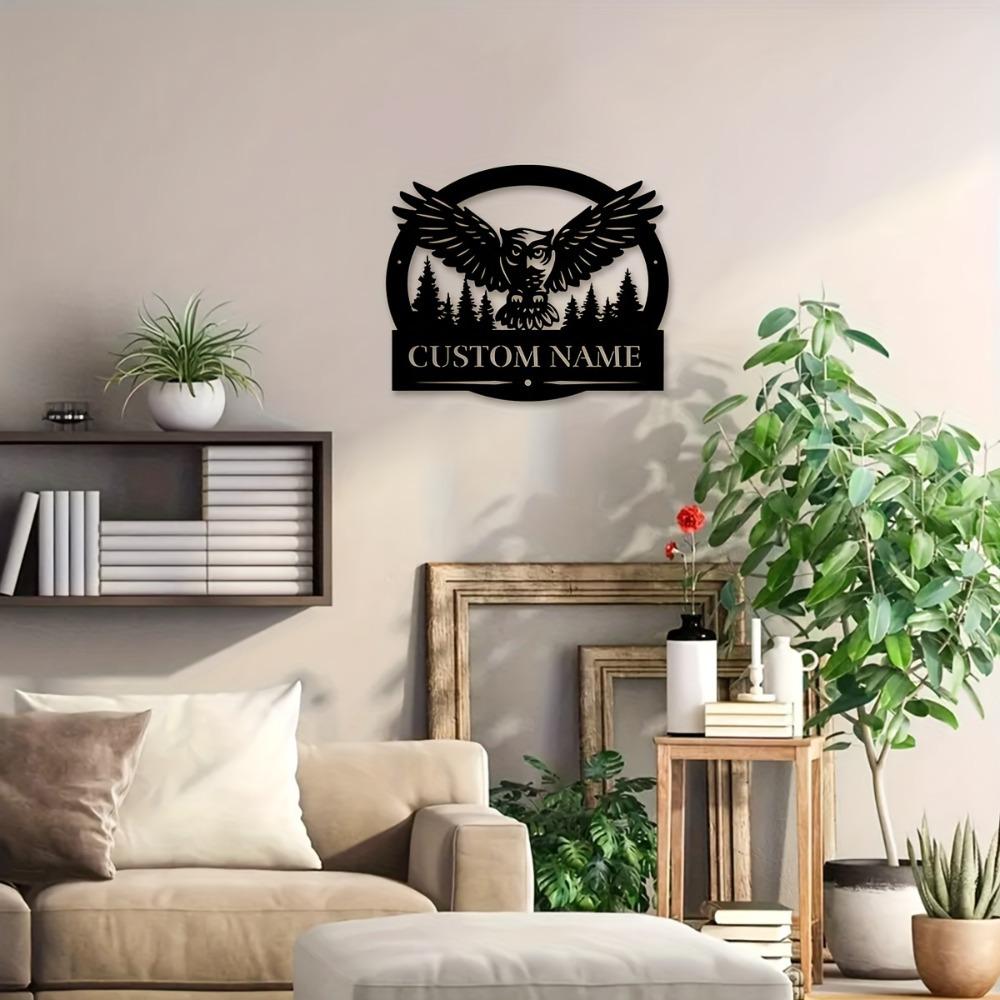 1pc Custom Nocturnal Bird Metal Wall Art, Personalized Owl Emblem, Rustic Farmhouse Decor for Lounge, Office, Living Room, Custom Sign