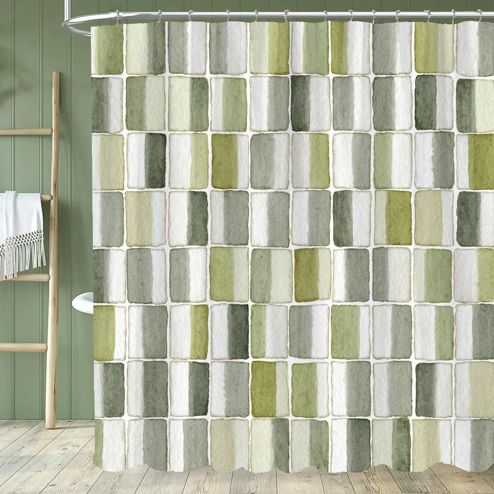 Modern Minimalist Geometrical Pattern Shower Curtain,Polyester Fabric Washable Bathroom Curtains,Home Decoration With Hooks