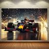 1 2D Formula racing theme photo banner with sparks - bright red and black formula car design, racing party decoration